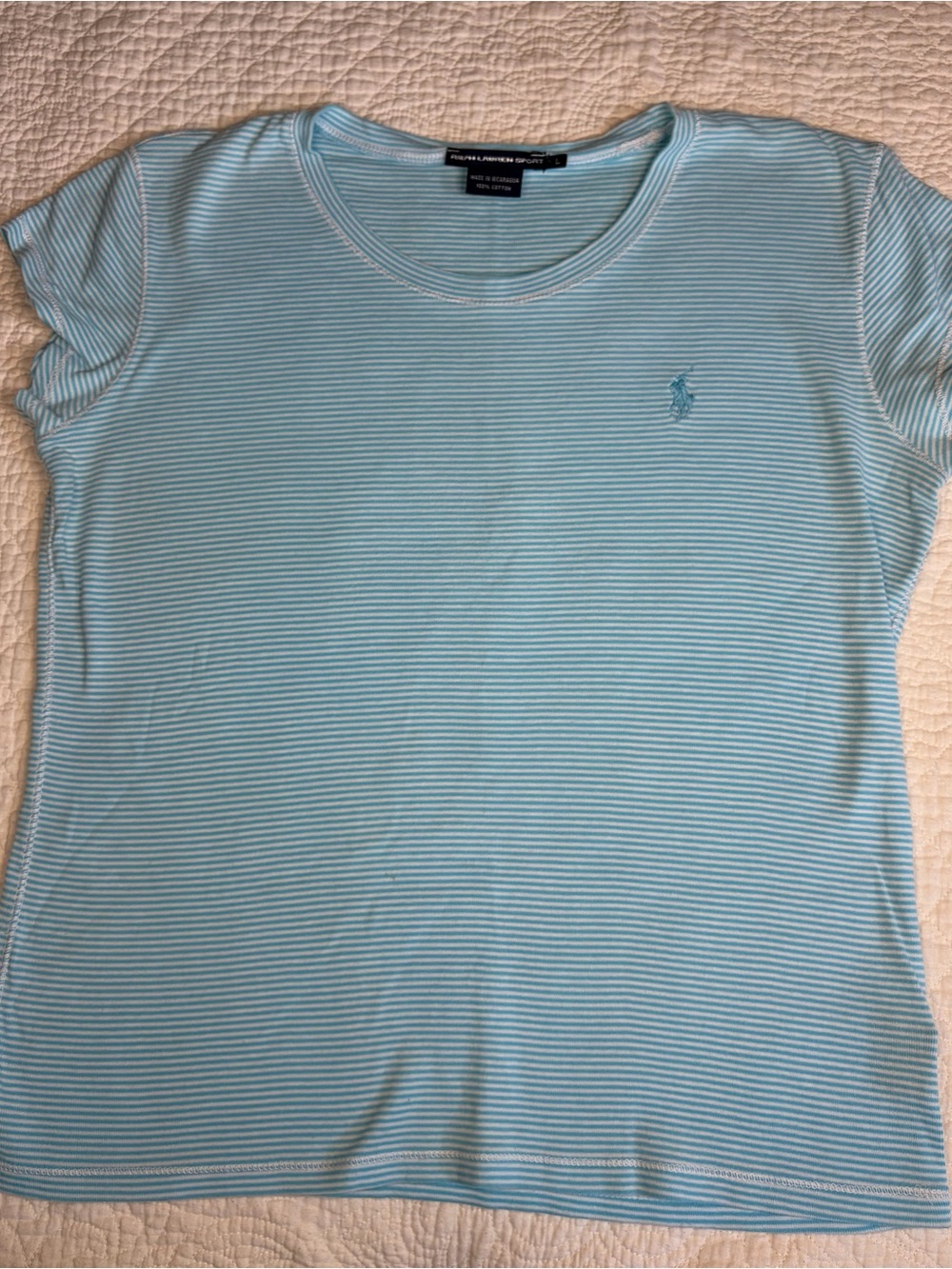 Ralph Lauren Light Blue & White Striped Short Sleeve Tee